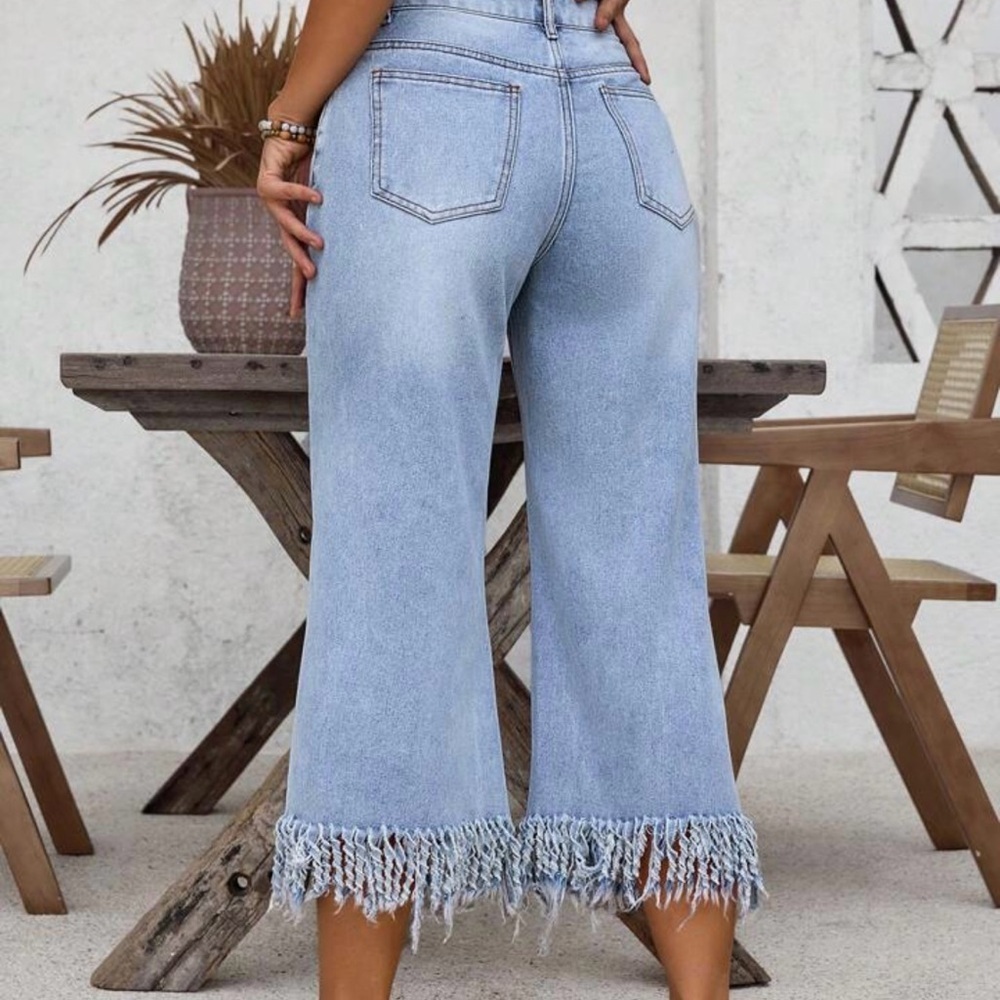 MWJJ&TSMY Light Wash High Rise Wide-Leg Hem Denim Jeans XL 5 Pocket